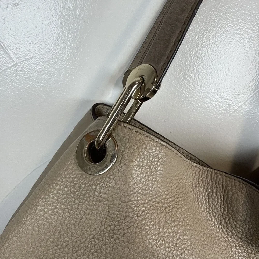 Michael Kors Raven Large Pebbled Leather Shoulder Tote Bag Purse Beige